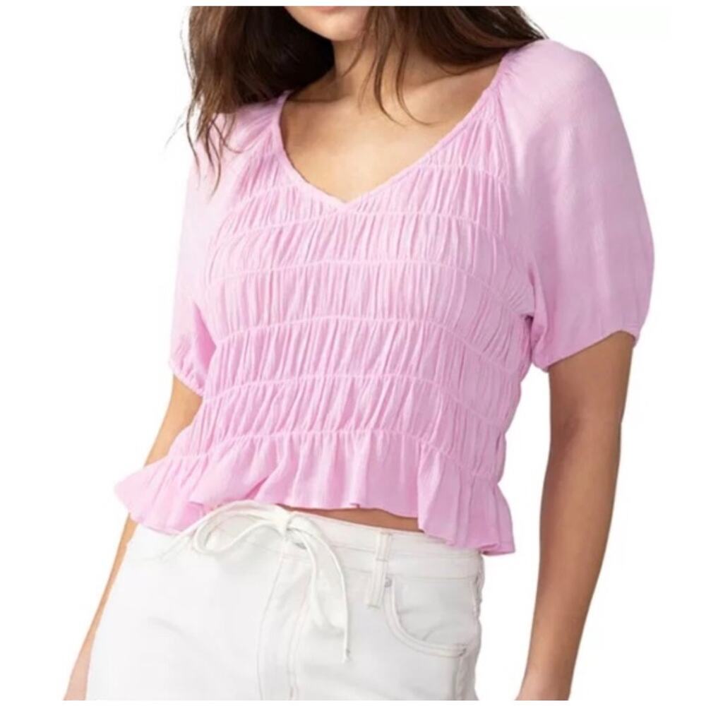 Sanctuary NWT Pink Smocked Puff Sleeve Crop Top XS Cottagecore Boho